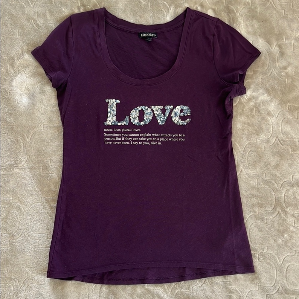 Express Women's Purple Love Graphic Tee Size XS